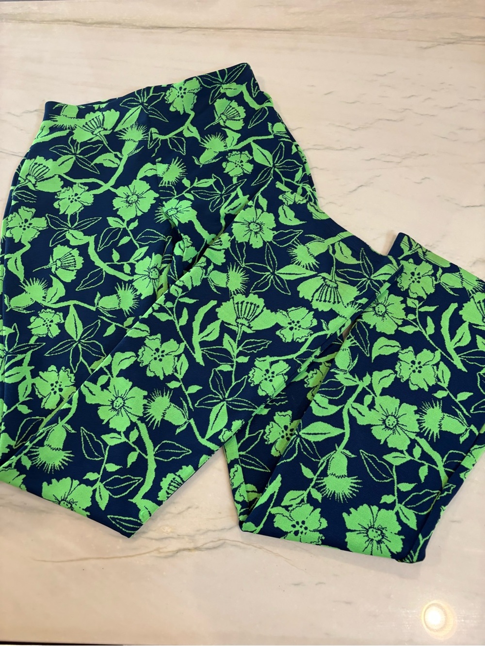 Zara  Floral Skinny Leggings - Navy & Lime